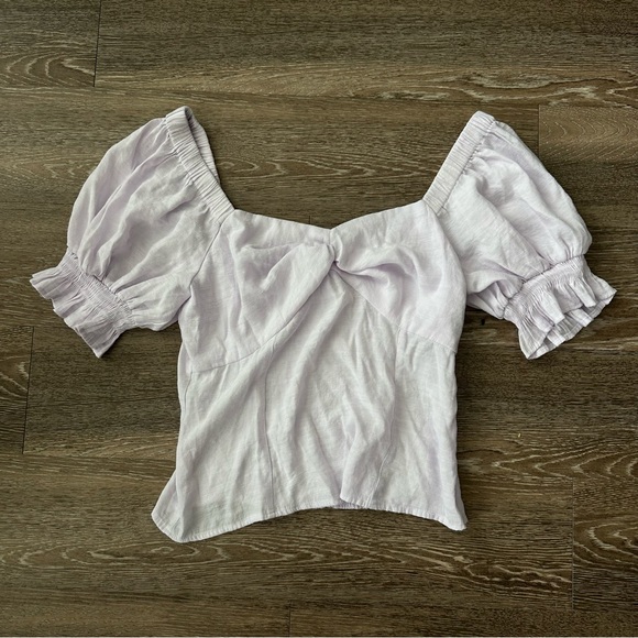 Nine West Light Purple Puffy Sleeve Off the Shoulder Versatile Shirt - Picture 4 of 16